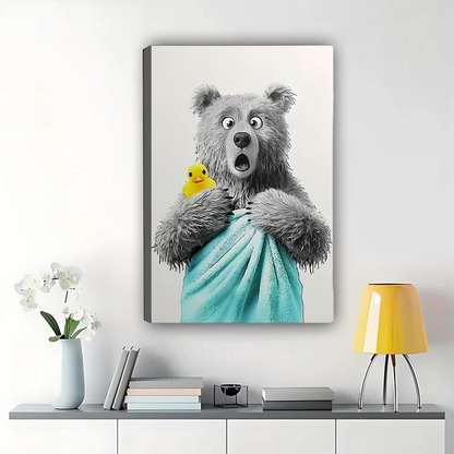 Bear Bath Time Art Print - Funny Bathroom Wall Decor|W1117