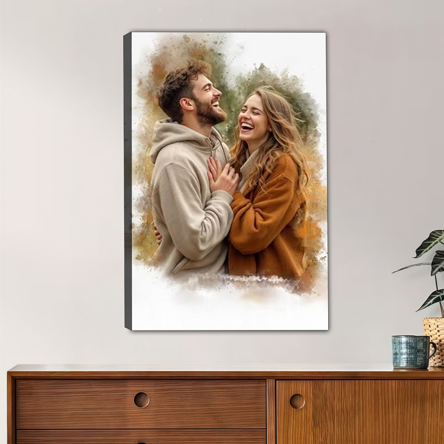 Custom Watercolor Portrait from Photo Personalized Canvas Wall Art