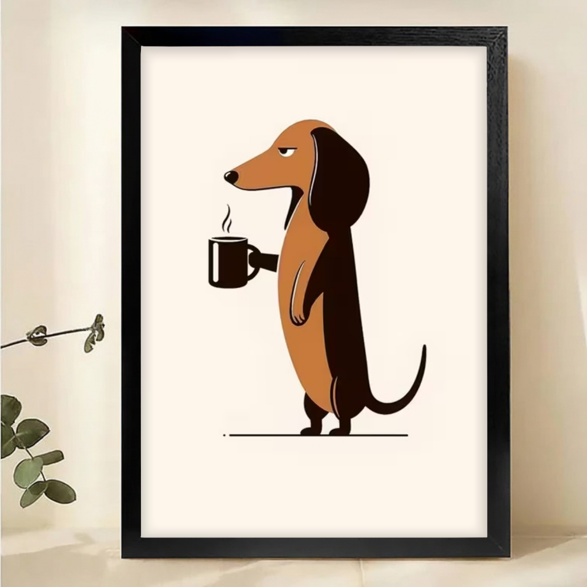 Dachshund Coffee Lover Art - Funny Dog Wall Decor|W1105
