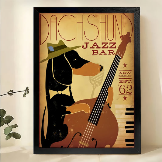 Dachshund Jazz Bar Wall Art - Vintage New Orleans Poster Print|W1305