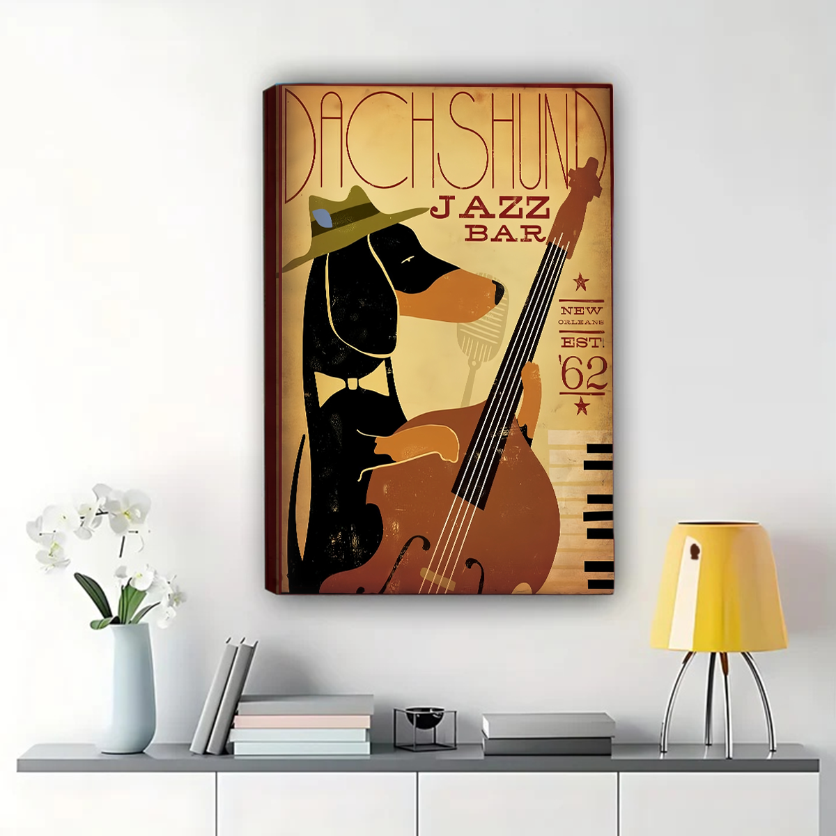 Dachshund Jazz Bar Wall Art - Vintage New Orleans Poster Print|W1305