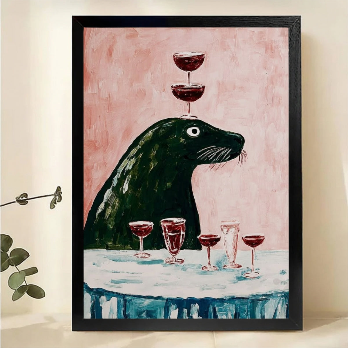 Seal Balancing Wine Glasses Wall Art – Funny Animal Canvas|W1459