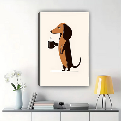 Dachshund Coffee Lover Art - Funny Dog Wall Decor|W1105