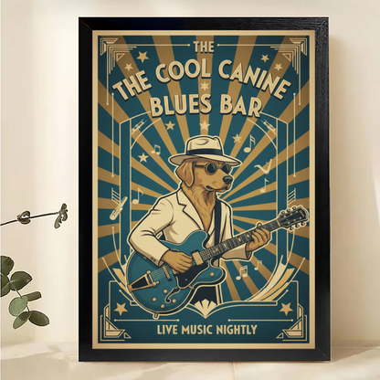 Cool Canine Blues Bar Poster - Vintage Dog Music Wall Art| W1050