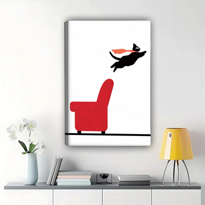 Flying Cat Superhero - Minimalist Black Cat Canvas Wall Art|W1174