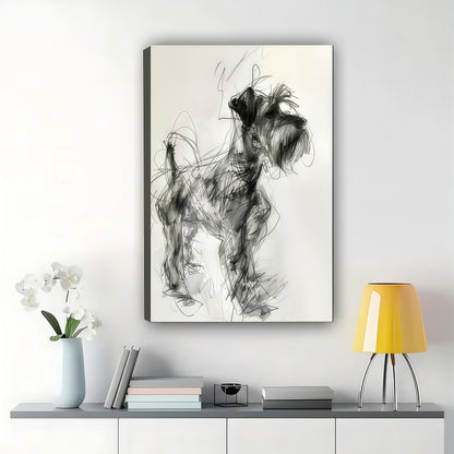 Sketch Style Schnauzer – Hand Drawn Dog Wall Art on Natural Wood Canvas | W2022