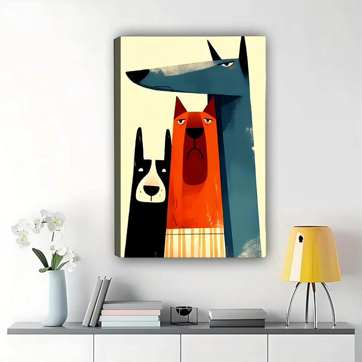 Colorful Dog Trio Wall Art - Abstract Pet Portrait|W1264