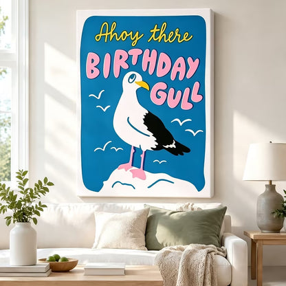 Ahoy There Birthday Gull Retro Canvas Art w6093
