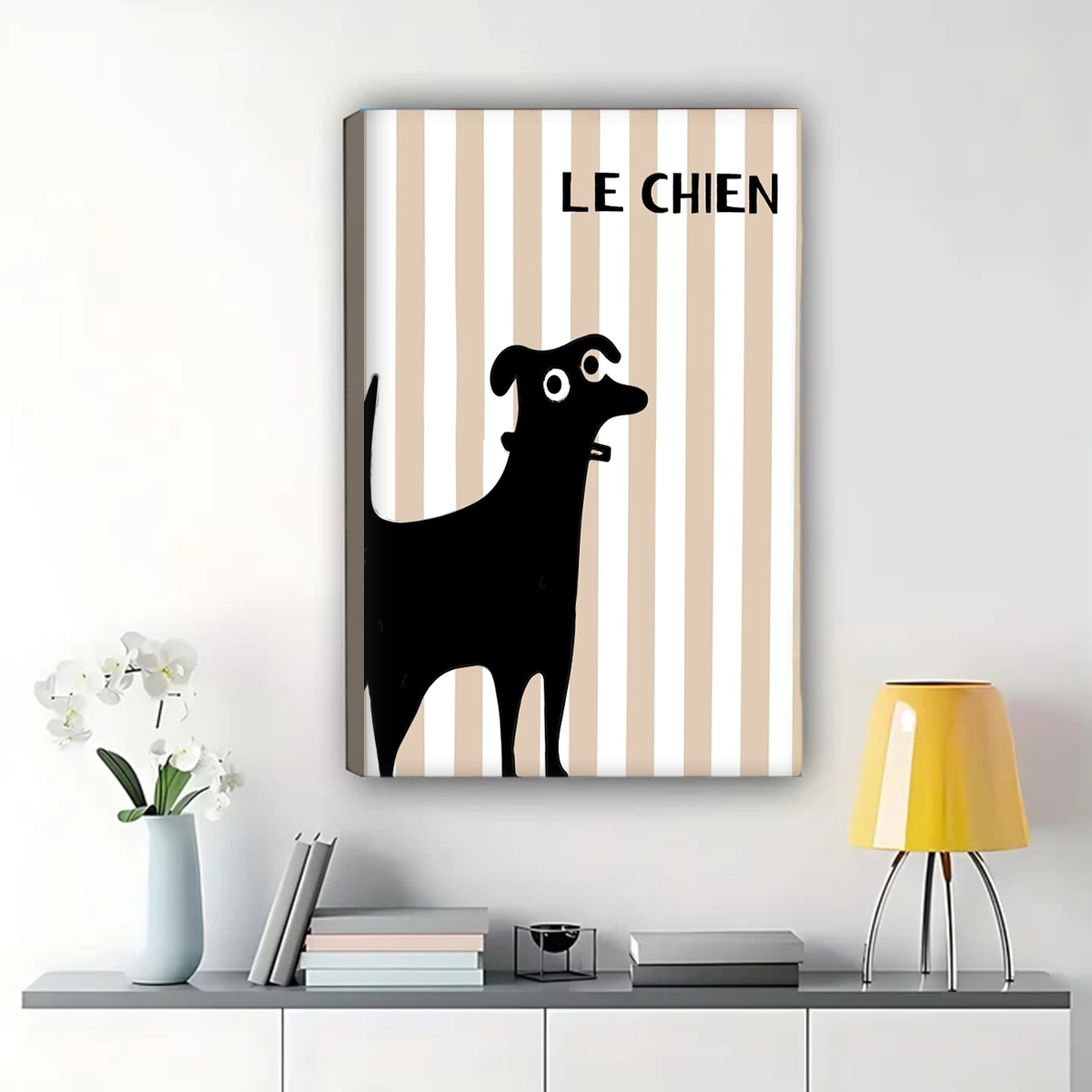 Le Chien French Dog Wall Art - Minimalist Black Silhouette Canvas Print|W1322