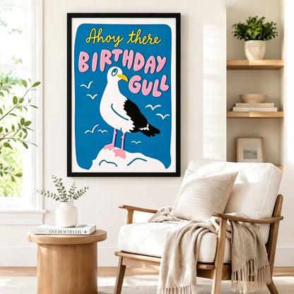 Ahoy There Birthday Gull Retro Canvas Art w6093