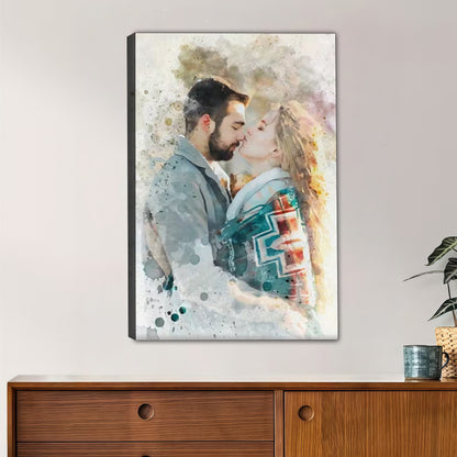 Custom Watercolor Portrait from Photo Personalized Canvas Wall Art