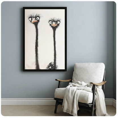 Funny Ostrich Duo Minimalist Ink Canvas Art w6619