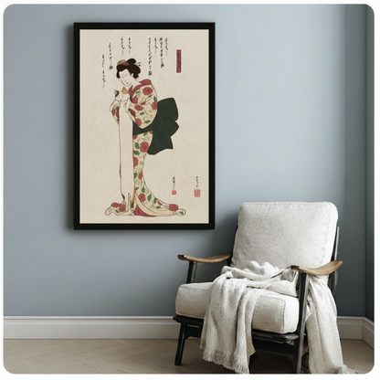 Japanese Ukiyo-e Woman Cat Canvas Art w6607