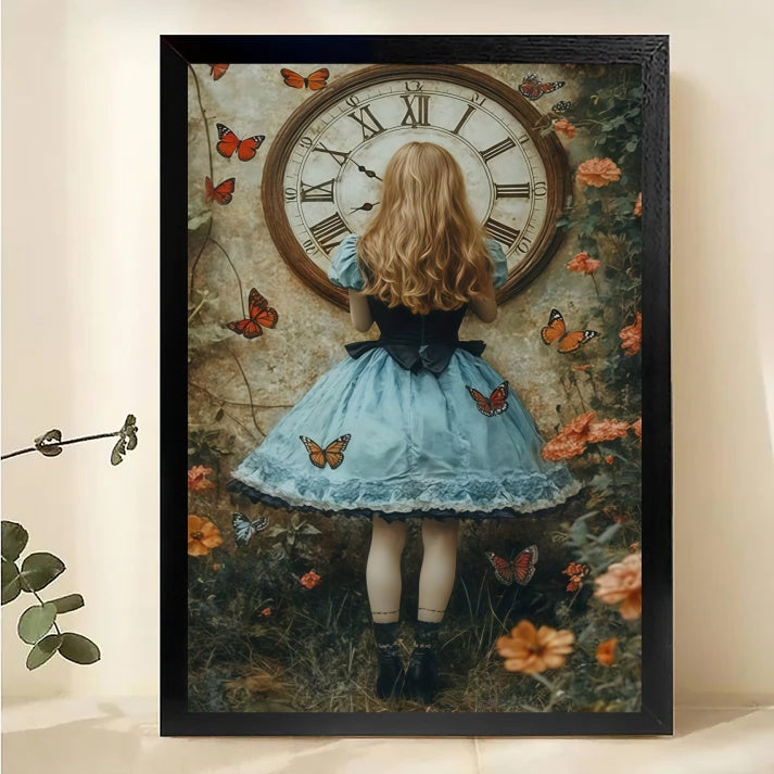 Alice in Wonderland Clock Wall Art - Whimsical Fantasy Print| W1044
