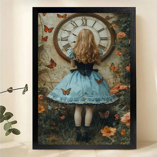 Alice in Wonderland Clock Wall Art - Whimsical Fantasy Print| W1044