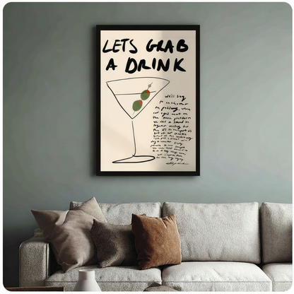 Minimalist cocktail illustration framed canvas – gallery-grade wall art for modern American homes