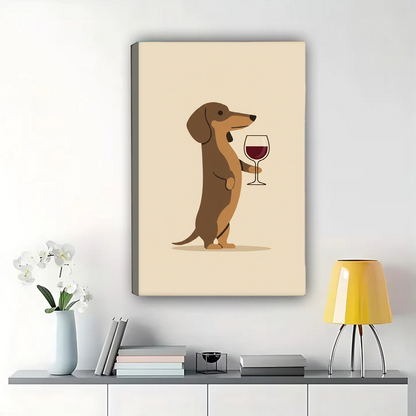 Dachshund with Wine Glass Wall Art - Minimalist Dog Print|W1258