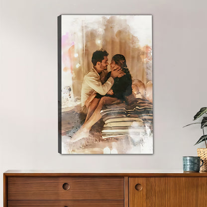 Custom Watercolor Portrait from Photo Personalized Canvas Wall Art