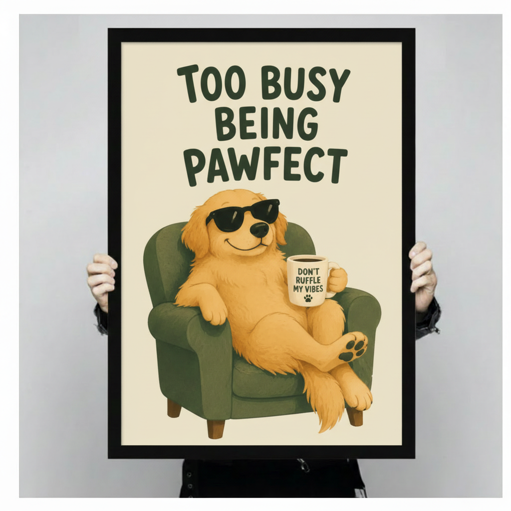 Pawfect Golden Retriever Funny Poster Canvas Art w6616