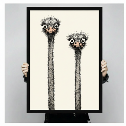 Funny Ostrich Duo Minimalist Ink Canvas Art w6619