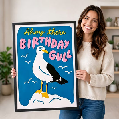 Ahoy There Birthday Gull Retro Canvas Art w6093