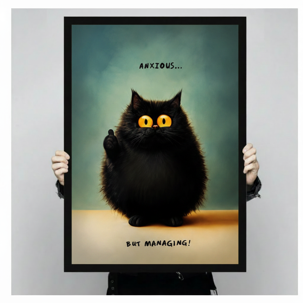 Anxious But Managing Black Cat Canvas Art w5334