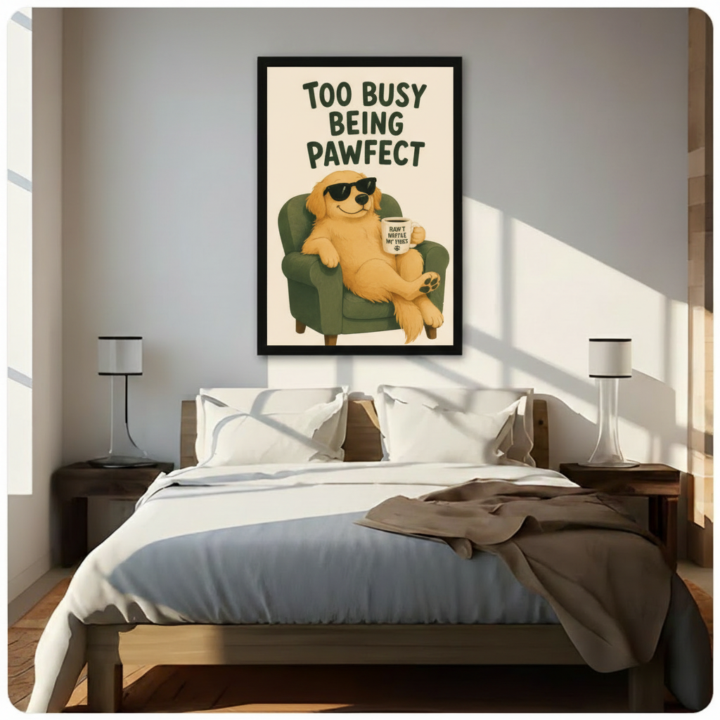 Pawfect Golden Retriever Funny Poster Canvas Art w6616