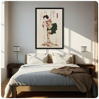 Japanese Ukiyo-e Woman Cat Canvas Art w6607