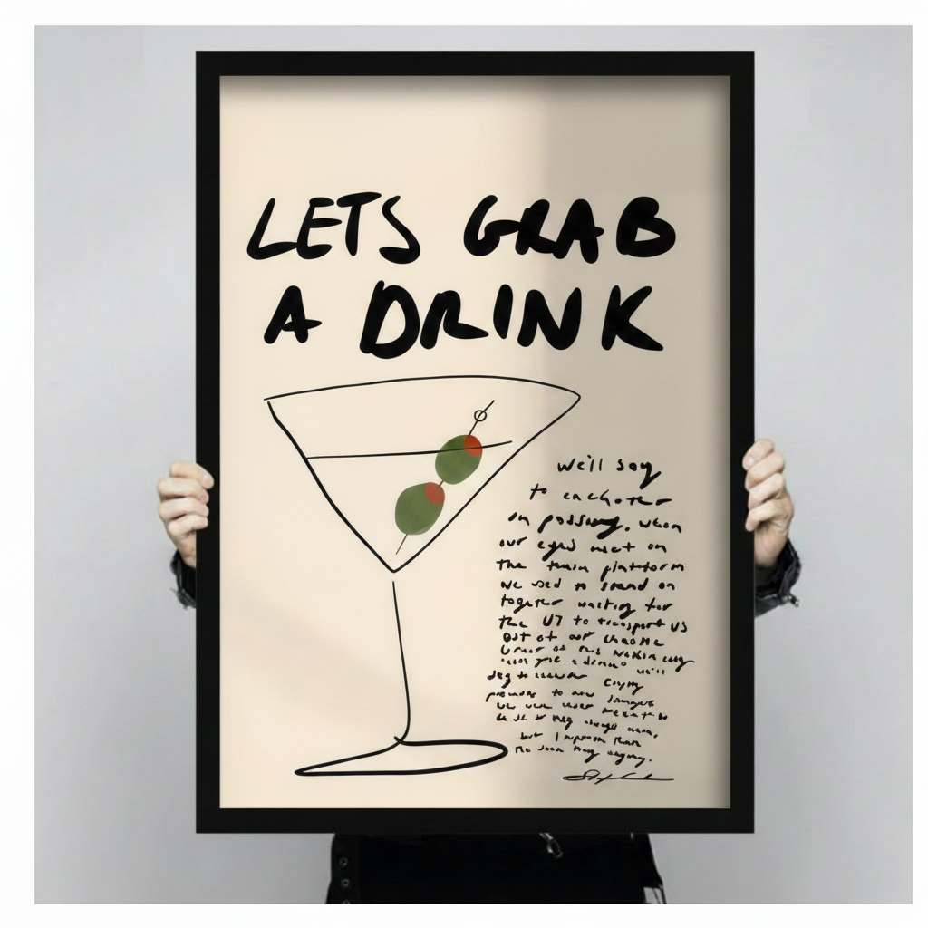 Let's Grab a Drink typography canvas art – stretched or framed options in 9 sizes
