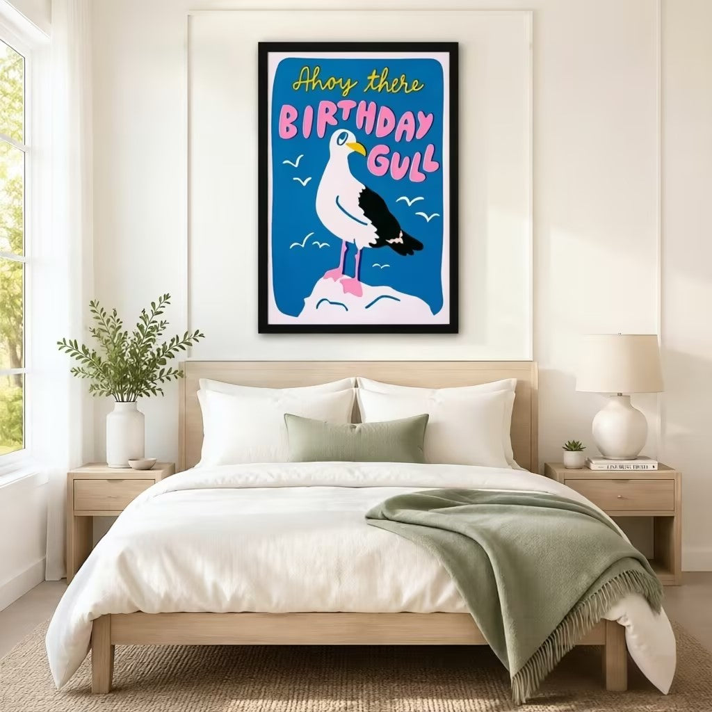 Ahoy There Birthday Gull Retro Canvas Art w6093