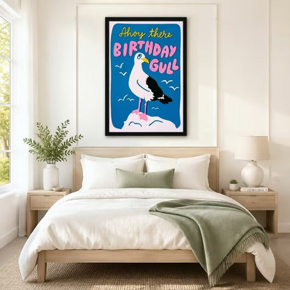 Ahoy There Birthday Gull Retro Canvas Art w6093