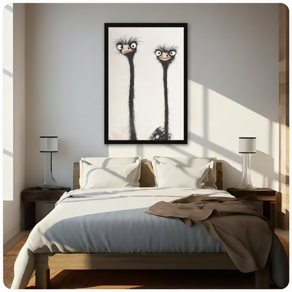 Funny Ostrich Duo Minimalist Ink Canvas Art w6619