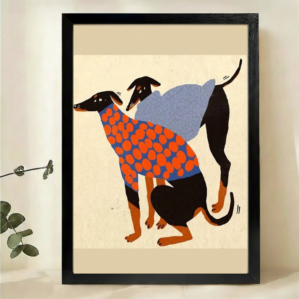Two Dogs in Sweaters Art Print – Vintage Canvas Wall Decor for Pet Lovers|1512