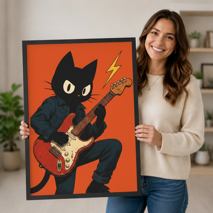 Rock Cat Guitar Retro Canvas Wall Art w3159