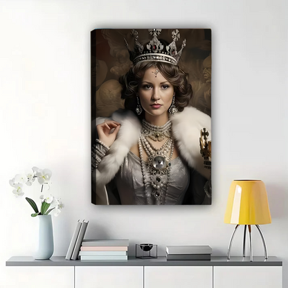 Custom Royal Queen Portrait from Photo - Elegant Canvas Art