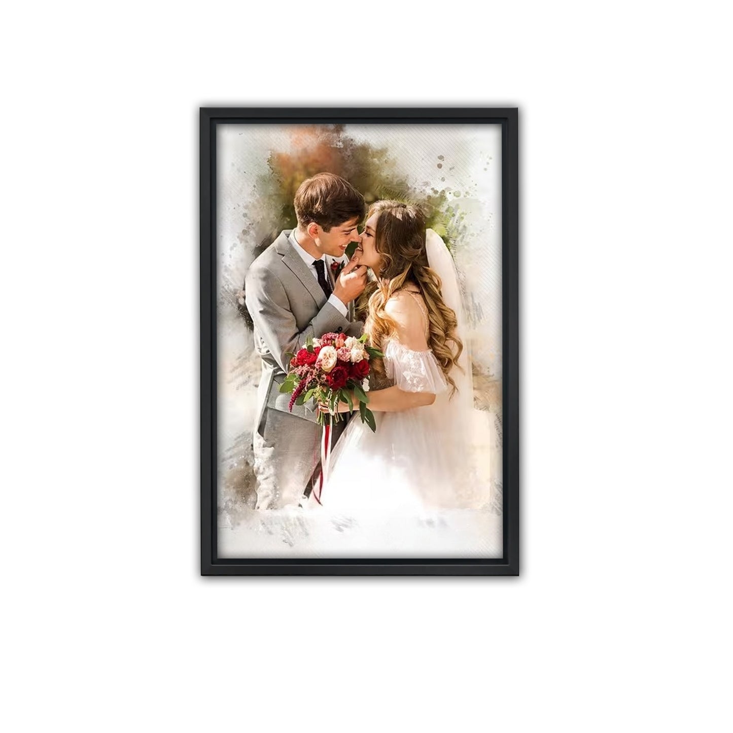 Personalized Wedding Watercolor Portrait Canvas | Custom Photo Illustration Art
