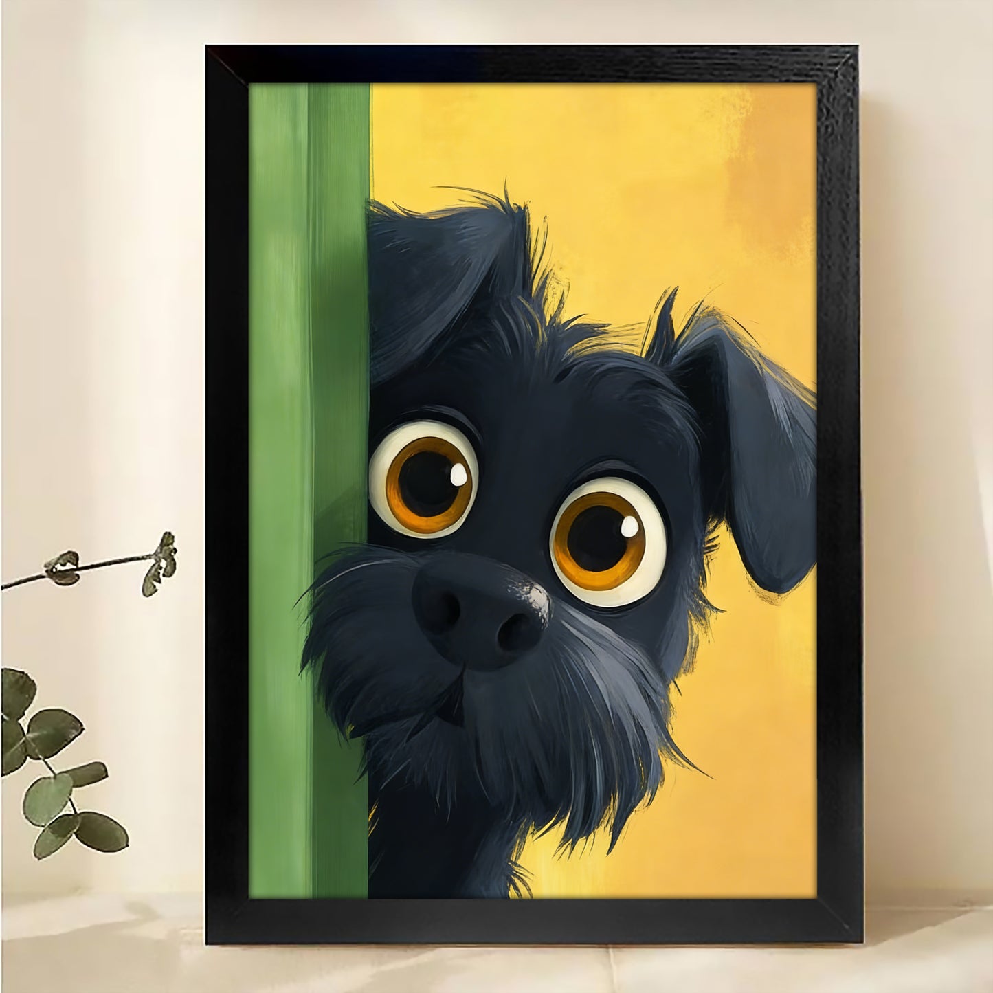 Mysterious Black Dog Minimalist Canvas Art - Sleek Canine Wall Decor | W532