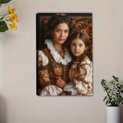 Custom Mother Daughter Portrait - Royal Renaissance Canvas Wall Art