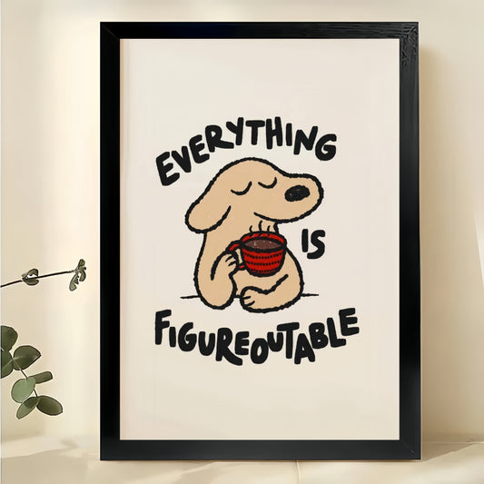 Everything is Figureoutable Cozy Dog – Uplifting Retro Wall Art on Natural Wood Canvas | W854