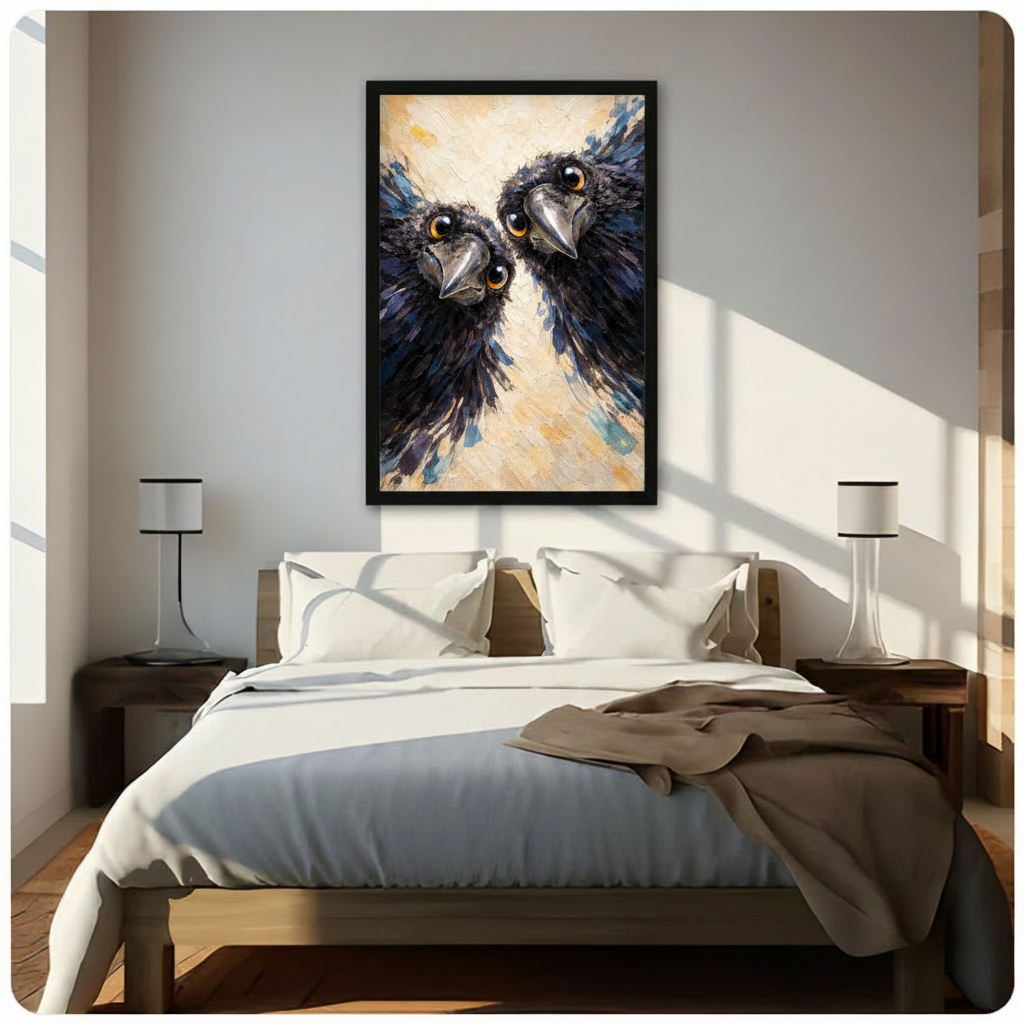Two Ravens Close-Up Impasto Oil Painting Canvas Art w7157