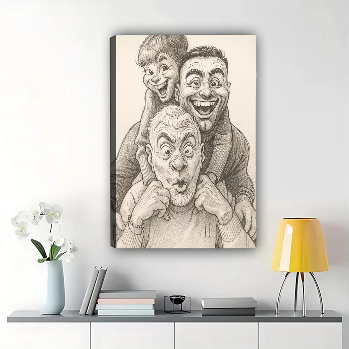 Custom Caricature Portrait from Photo - Black and White Canvas Art