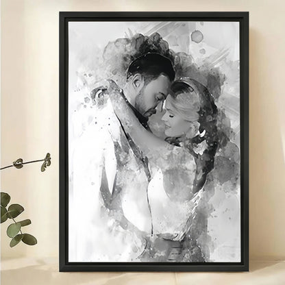 Custom Black and White Watercolor Portrait - Personalized Canvas Art
