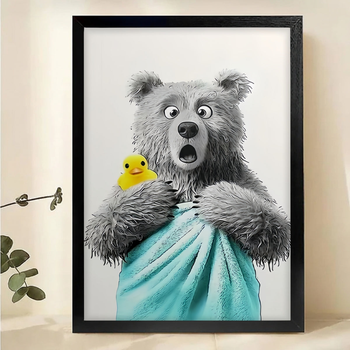 Bear Bath Time Art Print - Funny Bathroom Wall Decor|W1117