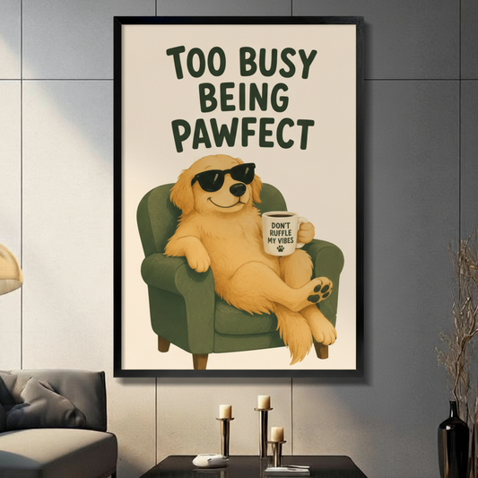 Pawfect Golden Retriever Funny Poster Canvas Art w6616