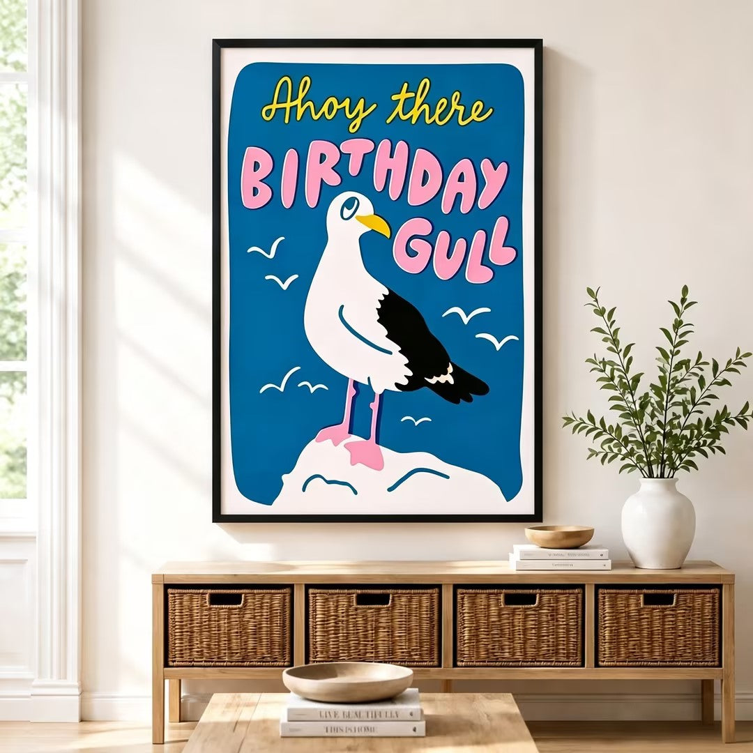 Ahoy There Birthday Gull Retro Canvas Art w6093