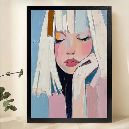 Abstract Woman Portrait Wall Art - Pastel Modern Painting Print|W1256