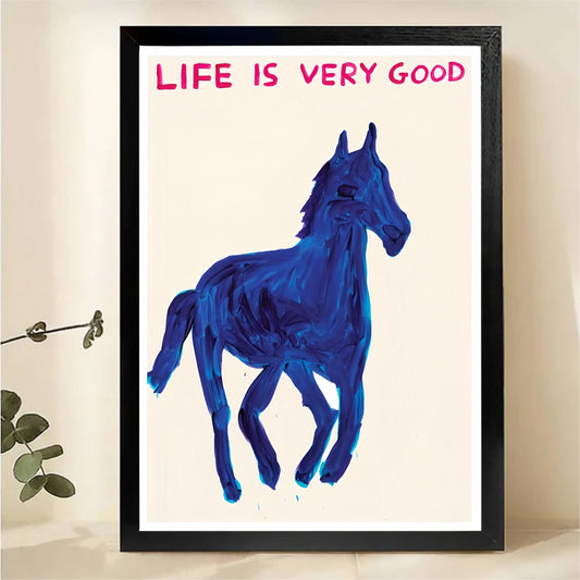 Life Is Very Good Blue Horse Wall Art - Expressive Painting Canvas Print|W1395