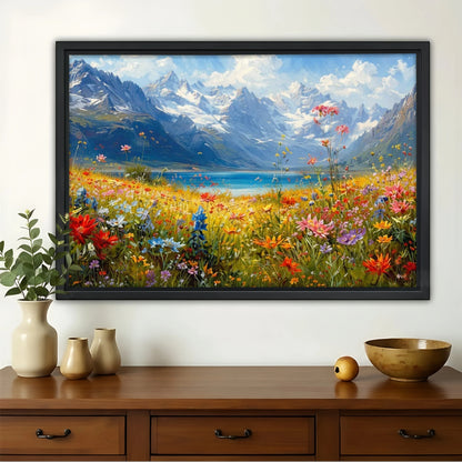 Mountain Wildflower Meadow Framed Canvas - Alpine Lake Art|W1237