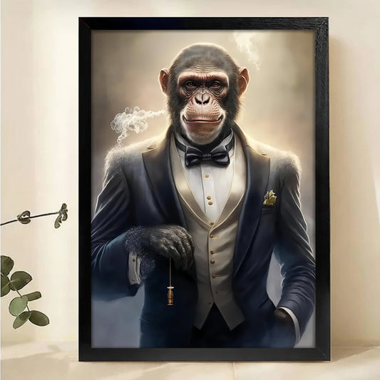 Sophisticated Chimp in Tuxedo Canvas Art - Gentleman Animal Portrait|W1168