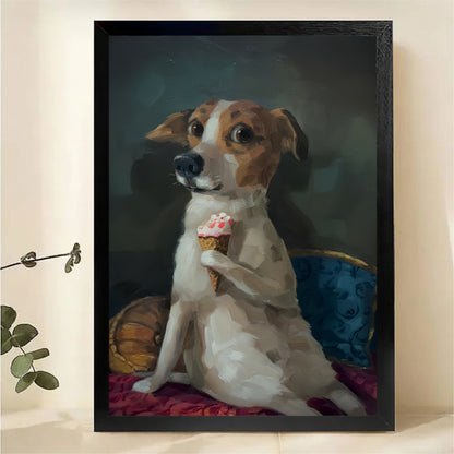 Dog Holding Ice Cream Wall Art - Regal Classic Portrait Canvas Print|W1353